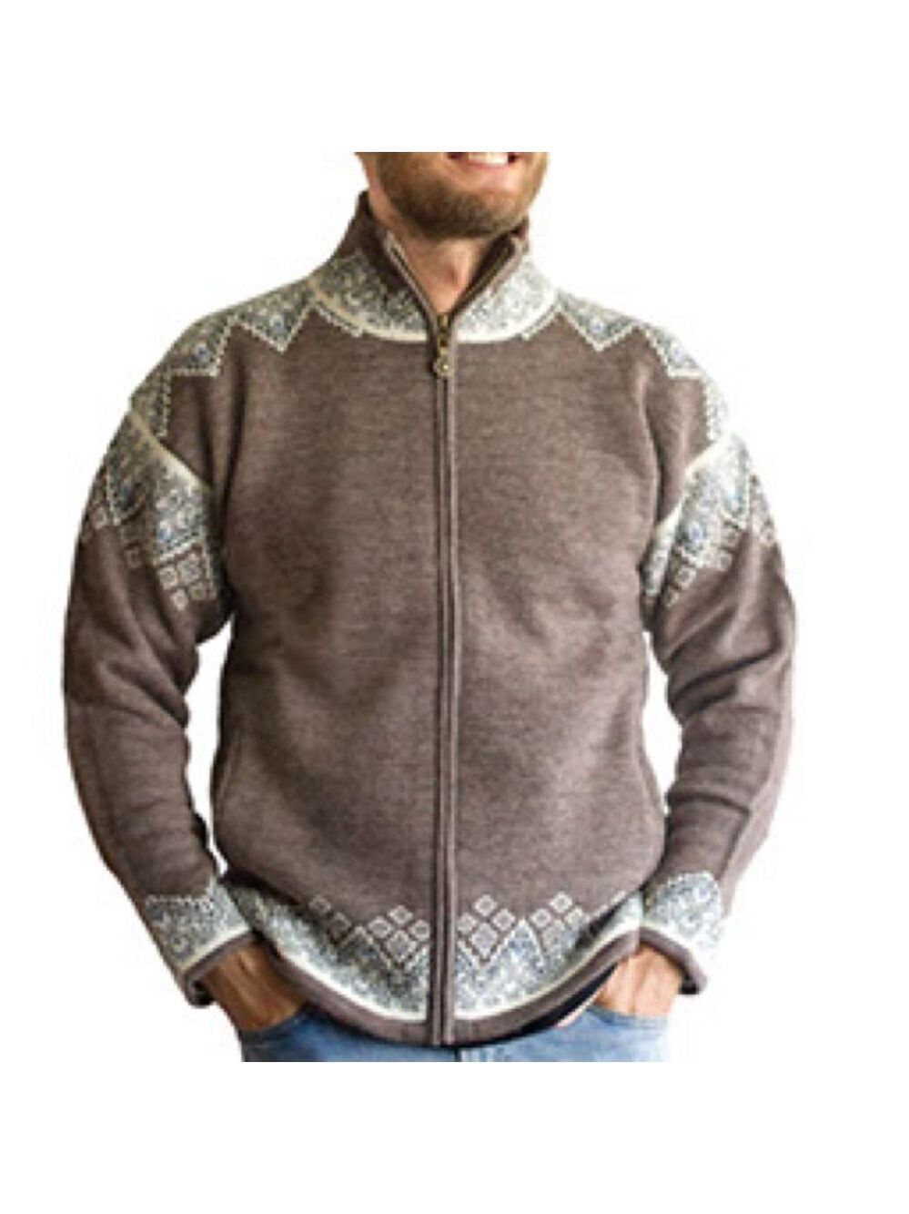 Windfjord of Norway Men’s Women’s Brown and Gray Lined Knit Sweater Jacket M